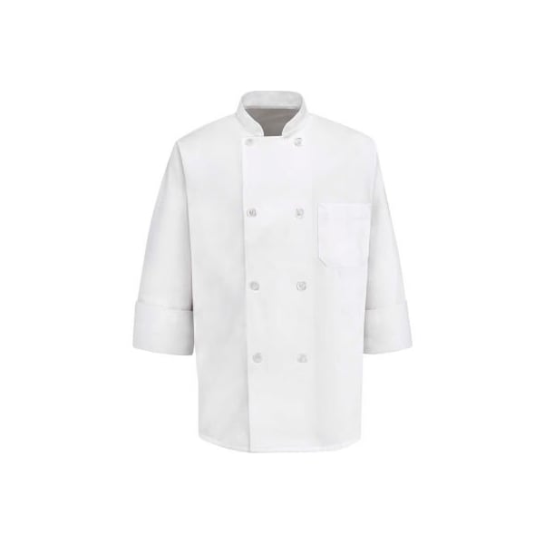 Chef Designs 8 Button-Front Chef Coat, Pearl Buttons, White, Polyester/Cotton, 5XL